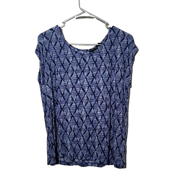 Tahari Womens sz L 100% Linen sleeveless striped diamond breathable round neck - Picture 1 of 11